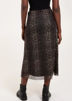 Skirts>Blue Vanilla Brown Leopard Mesh Midi Skirt
