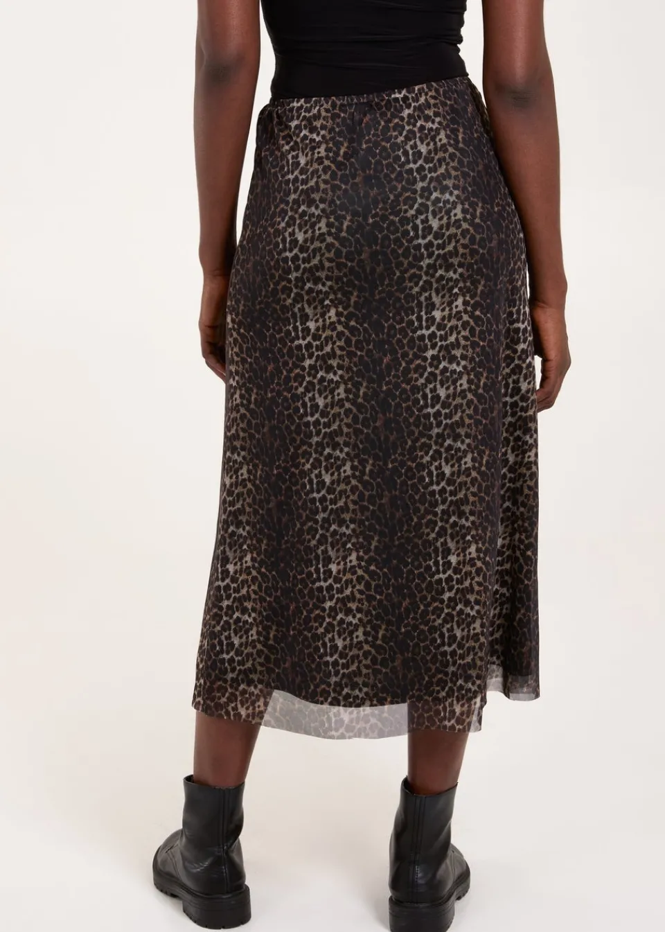 Skirts>Blue Vanilla Brown Leopard Mesh Midi Skirt