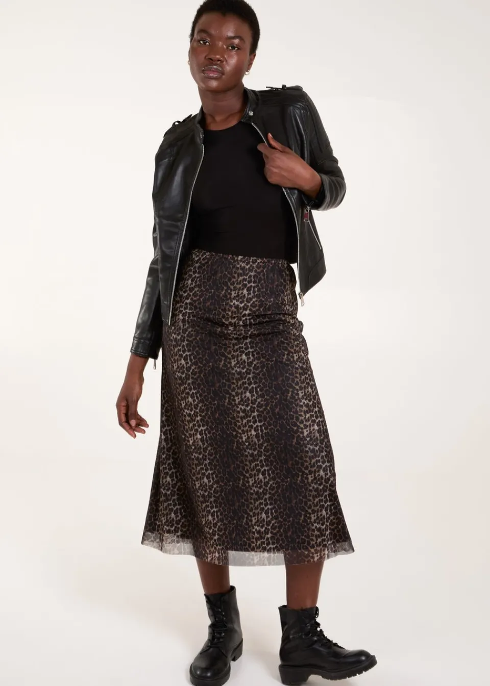 Skirts>Blue Vanilla Brown Leopard Mesh Midi Skirt
