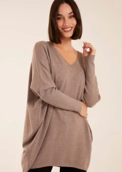Tops>Blue Vanilla Brown Plain V Neck Jumper
