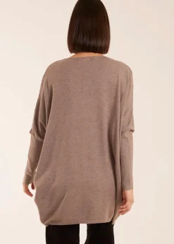 Tops>Blue Vanilla Brown Plain V Neck Jumper