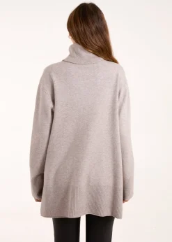 Tops>Blue Vanilla Brown Roll Neck Jumper With Front Seam Detail