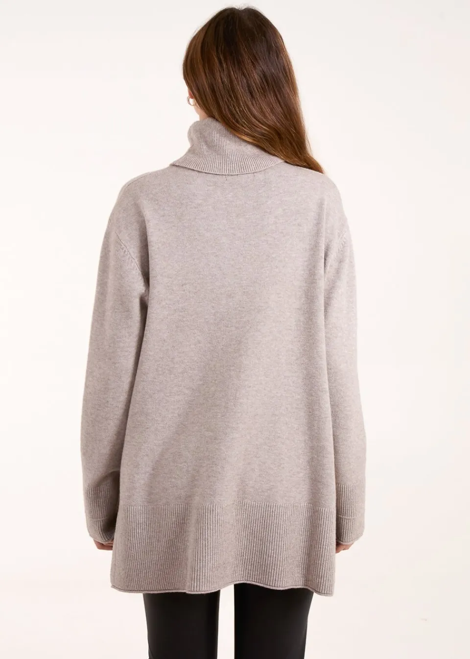 Tops>Blue Vanilla Brown Roll Neck Jumper With Front Seam Detail