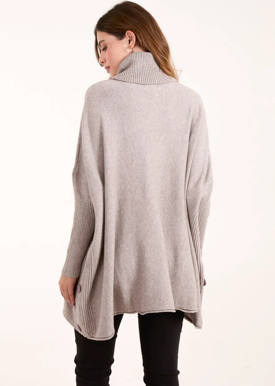 Knitwear>Blue Vanilla Brown Roll Neck Button Mini Pocket Jumper