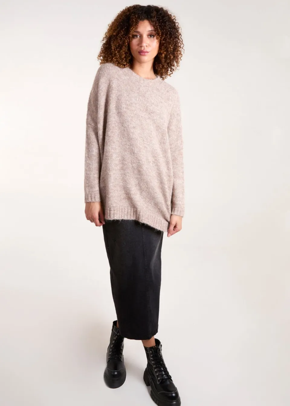 Tops>Blue Vanilla Brown Round Neck Jumper
