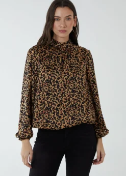 Blouses & Shirts>Blue Vanilla Brown Satin Blouson Top
