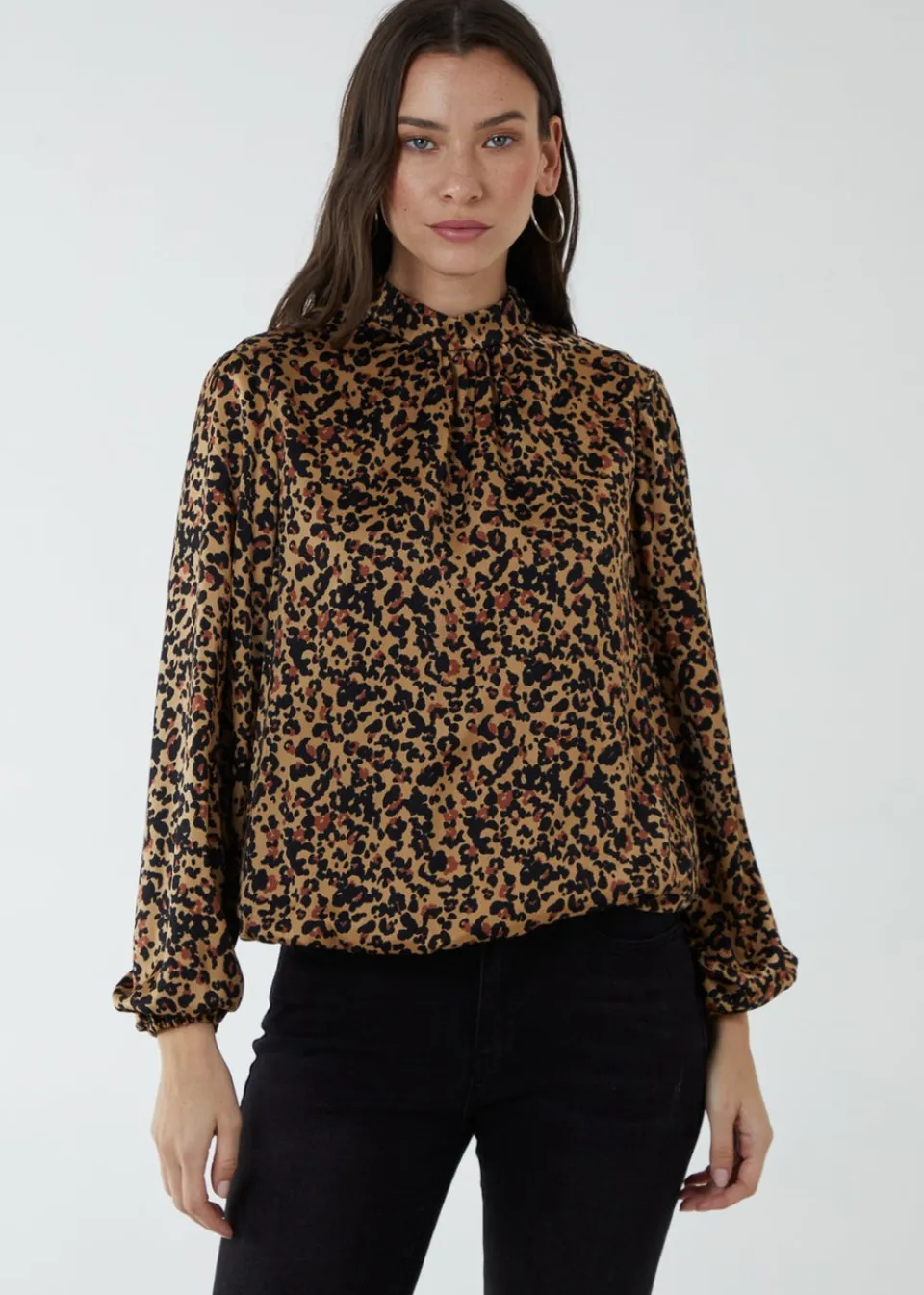 Blouses & Shirts>Blue Vanilla Brown Satin Blouson Top