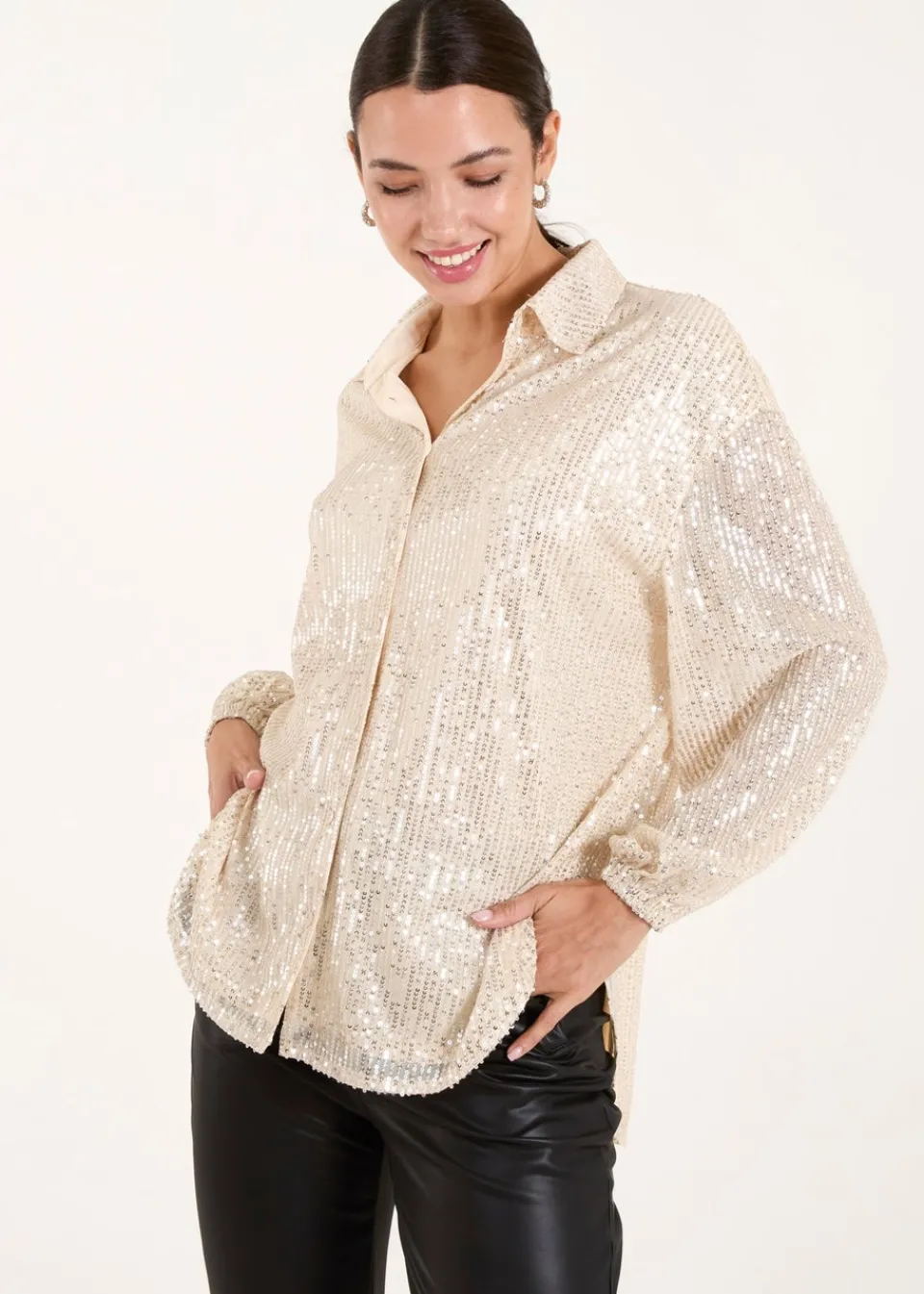 Blouses & Shirts>Blue Vanilla Champagne Sequin Shirt