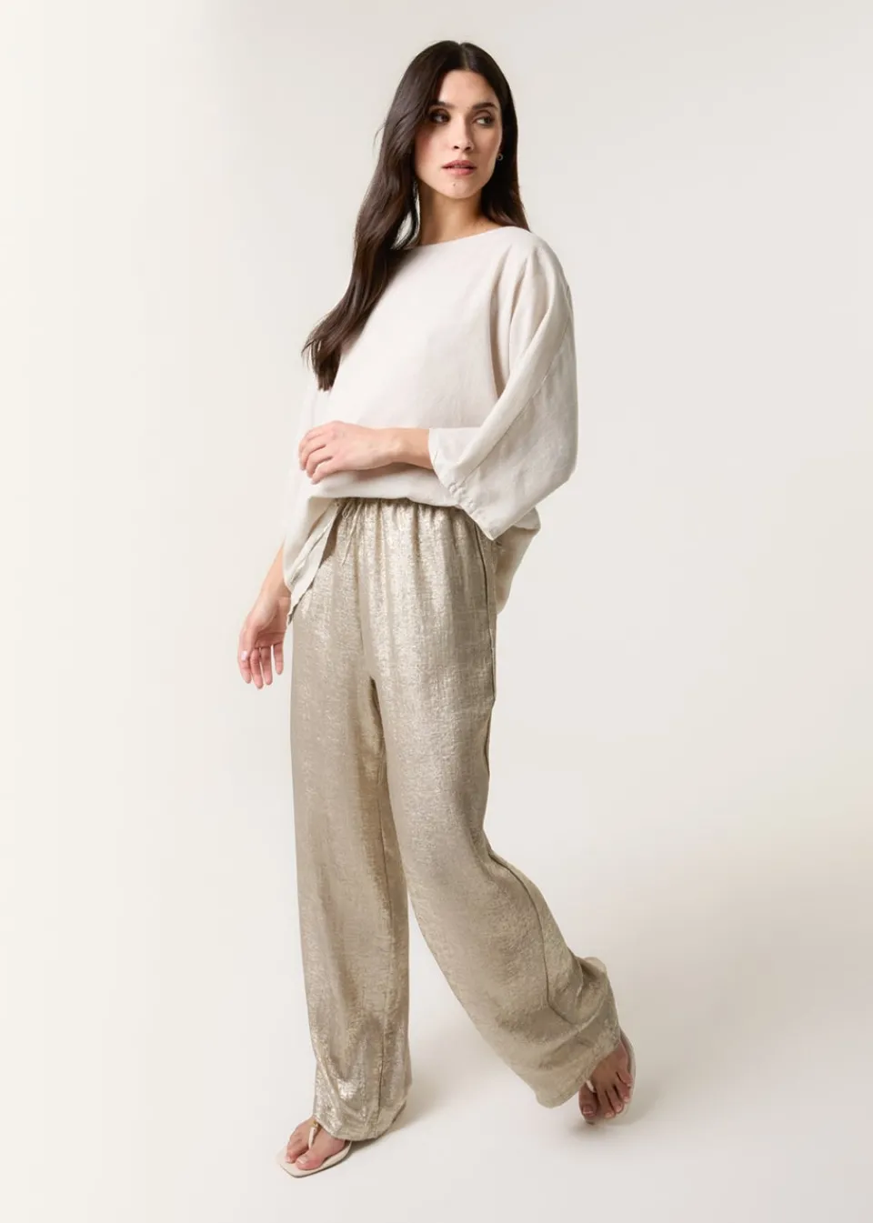 Trousers>Blue Vanilla Champagne Shimmer Wide Leg Trouser
