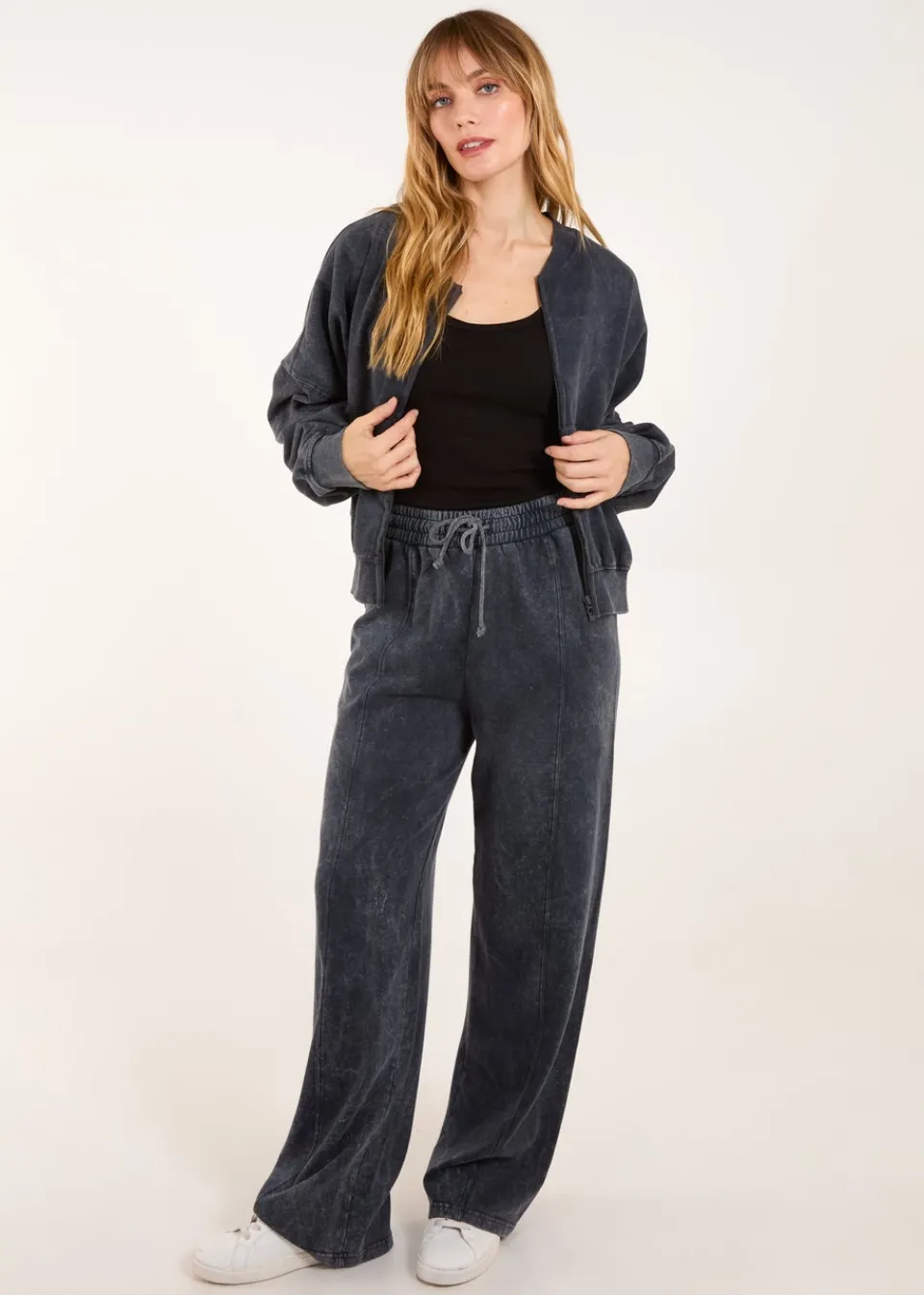 Tops>Blue Vanilla Charcoal Bomber Jacket & Jogger Set