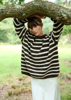 Tops>Blue Vanilla Chocolate Soft Knit Round Neck Stripe Jumper