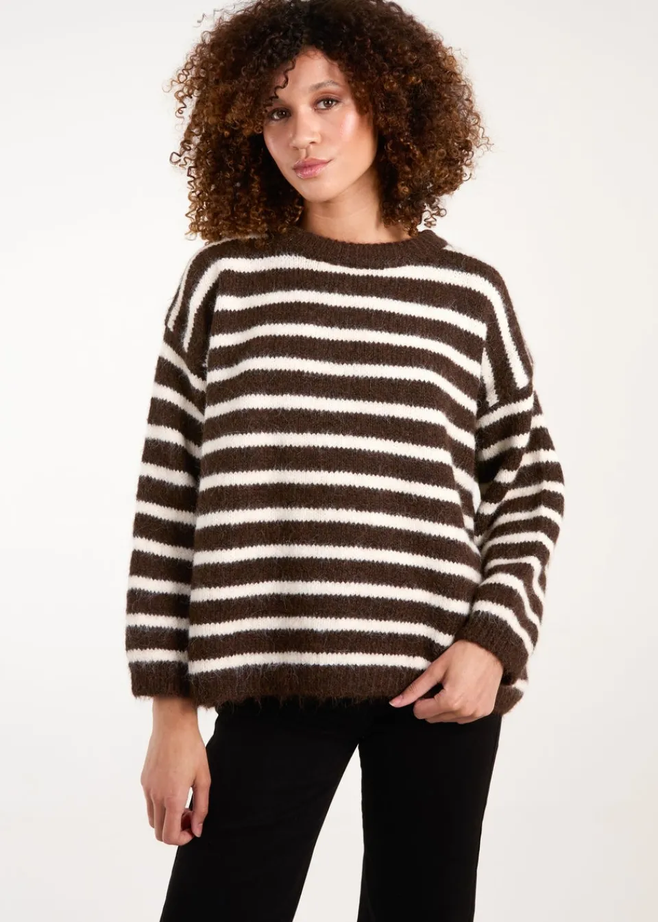 Tops>Blue Vanilla Chocolate Soft Knit Round Neck Stripe Jumper