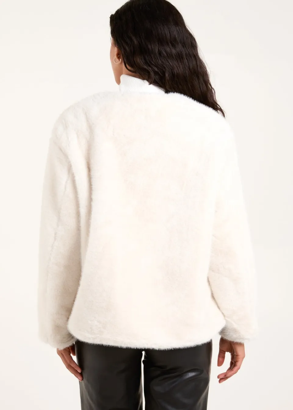Coats & Jackets>Blue Vanilla Cream Collarless Toggle Detail Fur Jacket