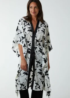 Tops>Blue Vanilla Kimono Midi With Satin Bands Cream