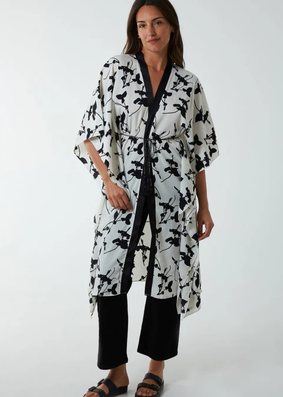 Tops>Blue Vanilla Kimono Midi With Satin Bands Cream