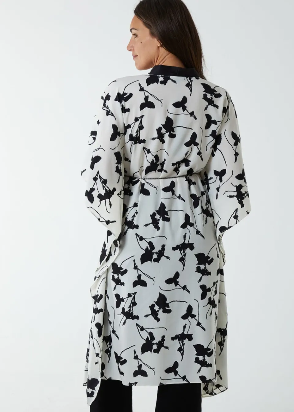 Tops>Blue Vanilla Kimono Midi With Satin Bands Cream