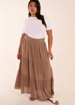 Skirts>Blue Vanilla Curve Brown Tiered Shirred Maxi Skirt