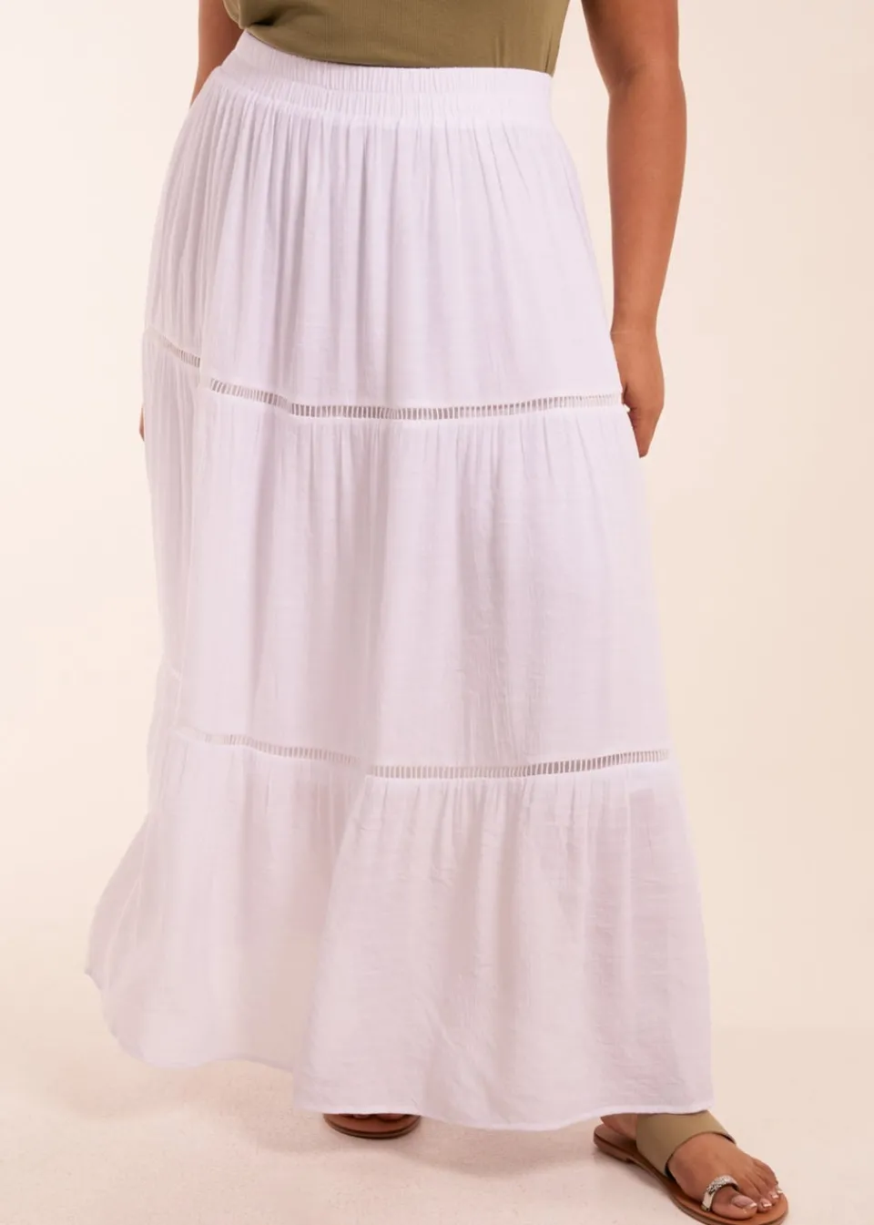 Skirts>Blue Vanilla Curve White Ladder Trim Maxi Skirt