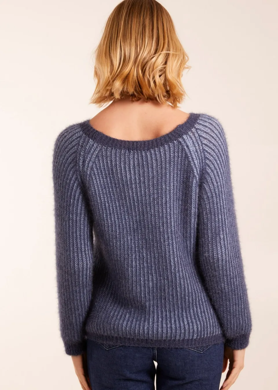 Tops>Blue Vanilla Denim Blue Brushed Two Tone Fluffy Jumper