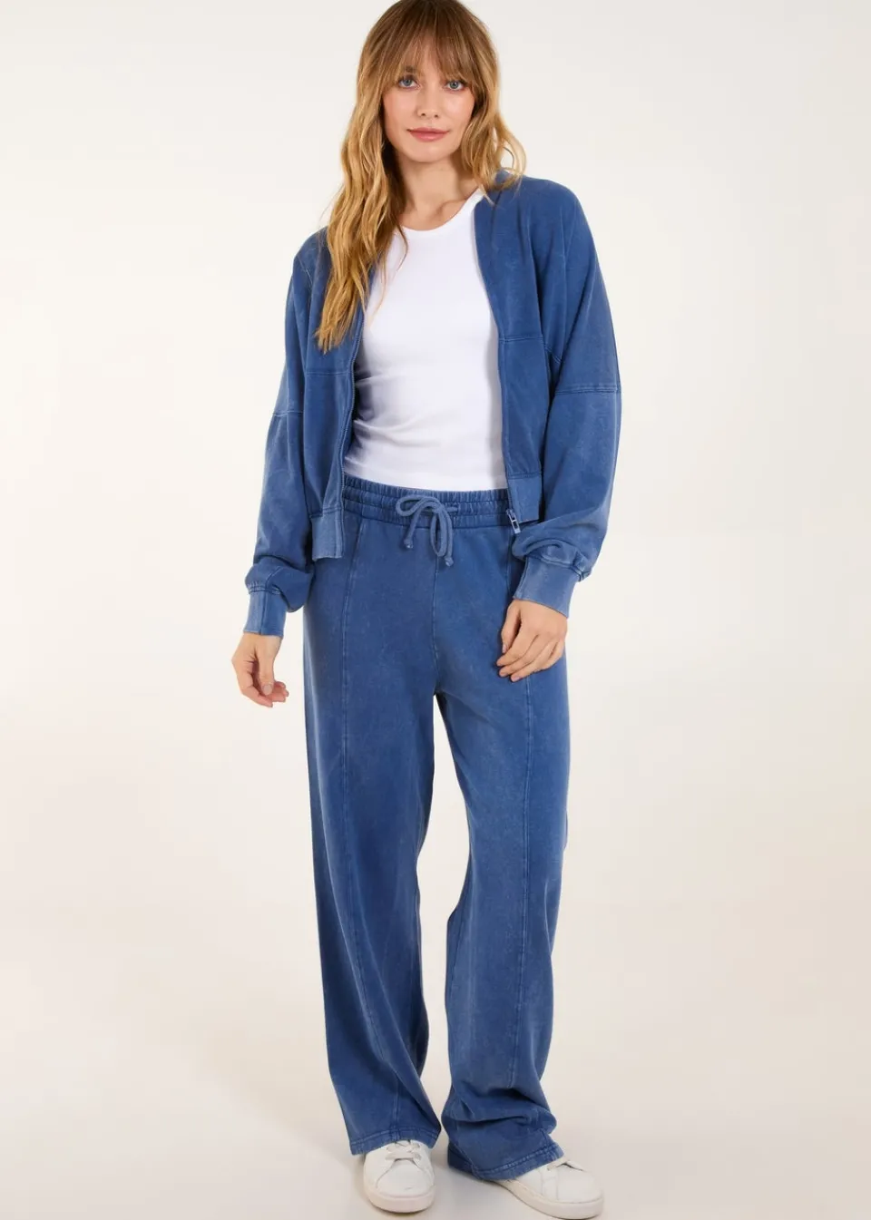 Tops>Blue Vanilla Denim Bomber Jacket & Jogger Set