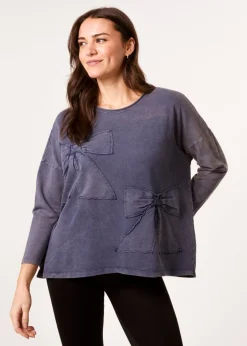Loungewear>Blue Vanilla Denim Bow Sweatshirt