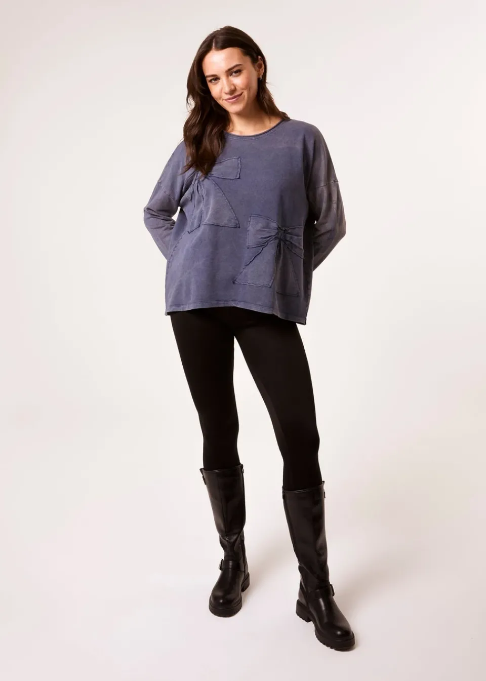 Loungewear>Blue Vanilla Denim Bow Sweatshirt
