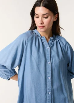 Tops>Blue Vanilla Denim Button Front Denim Blouse