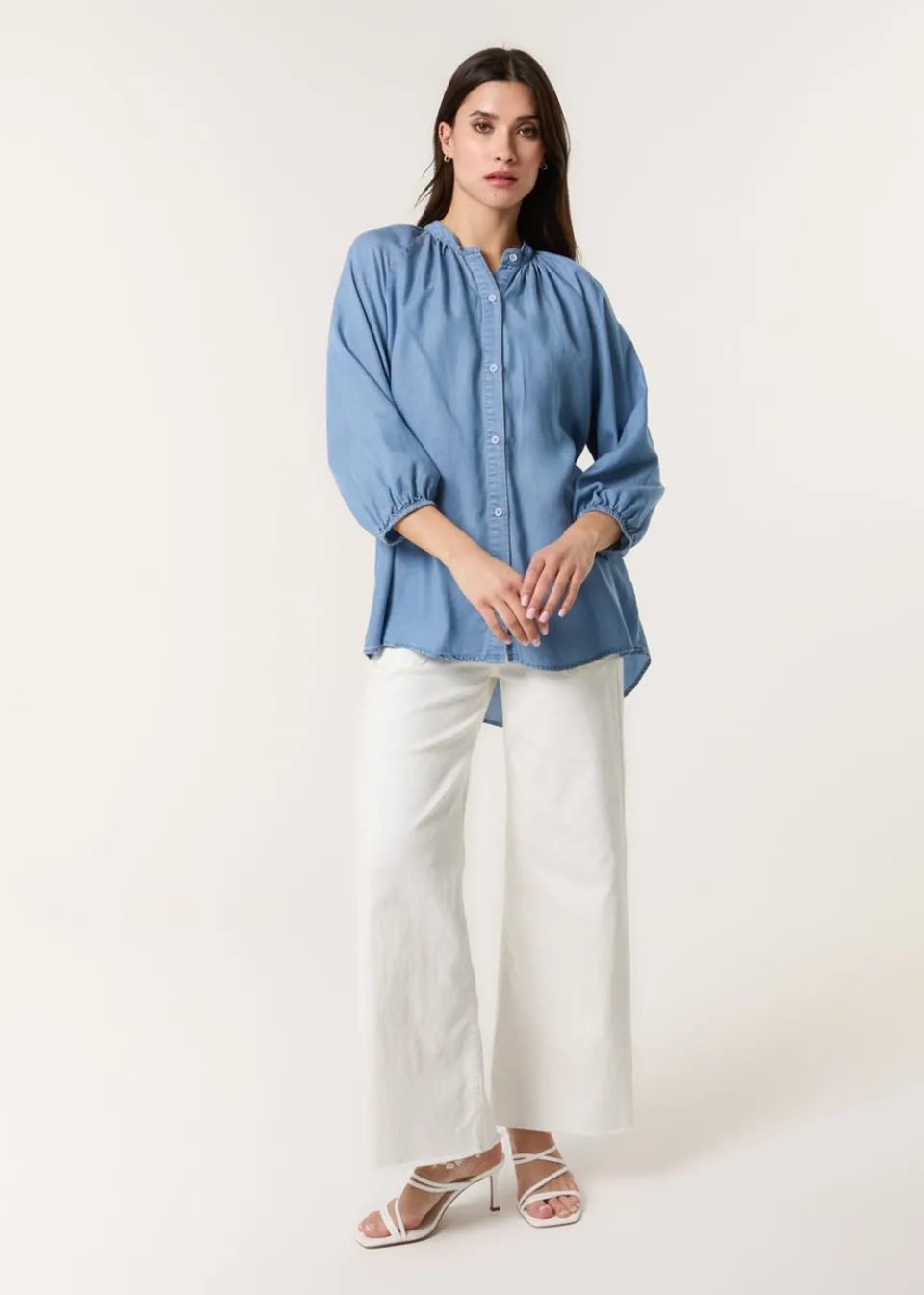 Tops>Blue Vanilla Denim Button Front Denim Blouse