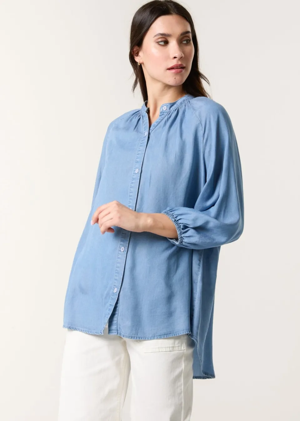 Tops>Blue Vanilla Denim Button Front Denim Blouse
