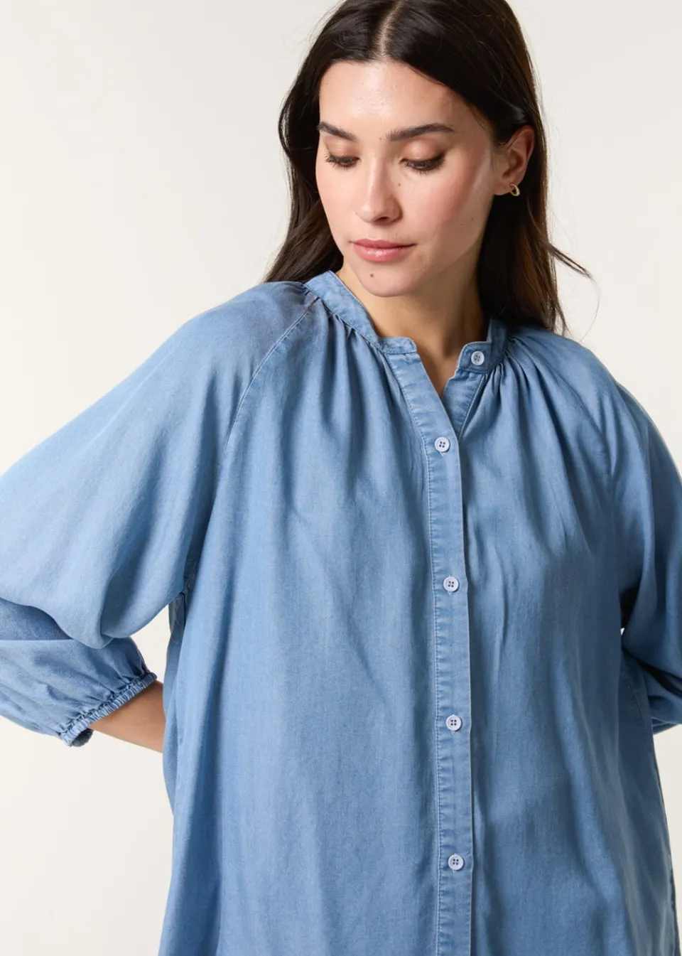 Tops>Blue Vanilla Denim Button Front Denim Blouse