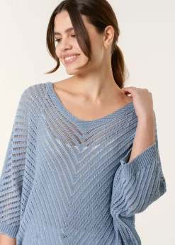 Tops>Blue Vanilla Denim Crochet V Neck Jumper