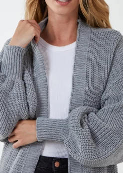 Tops>Blue Vanilla Edge to Edge Knitted Long Cardigan Grey