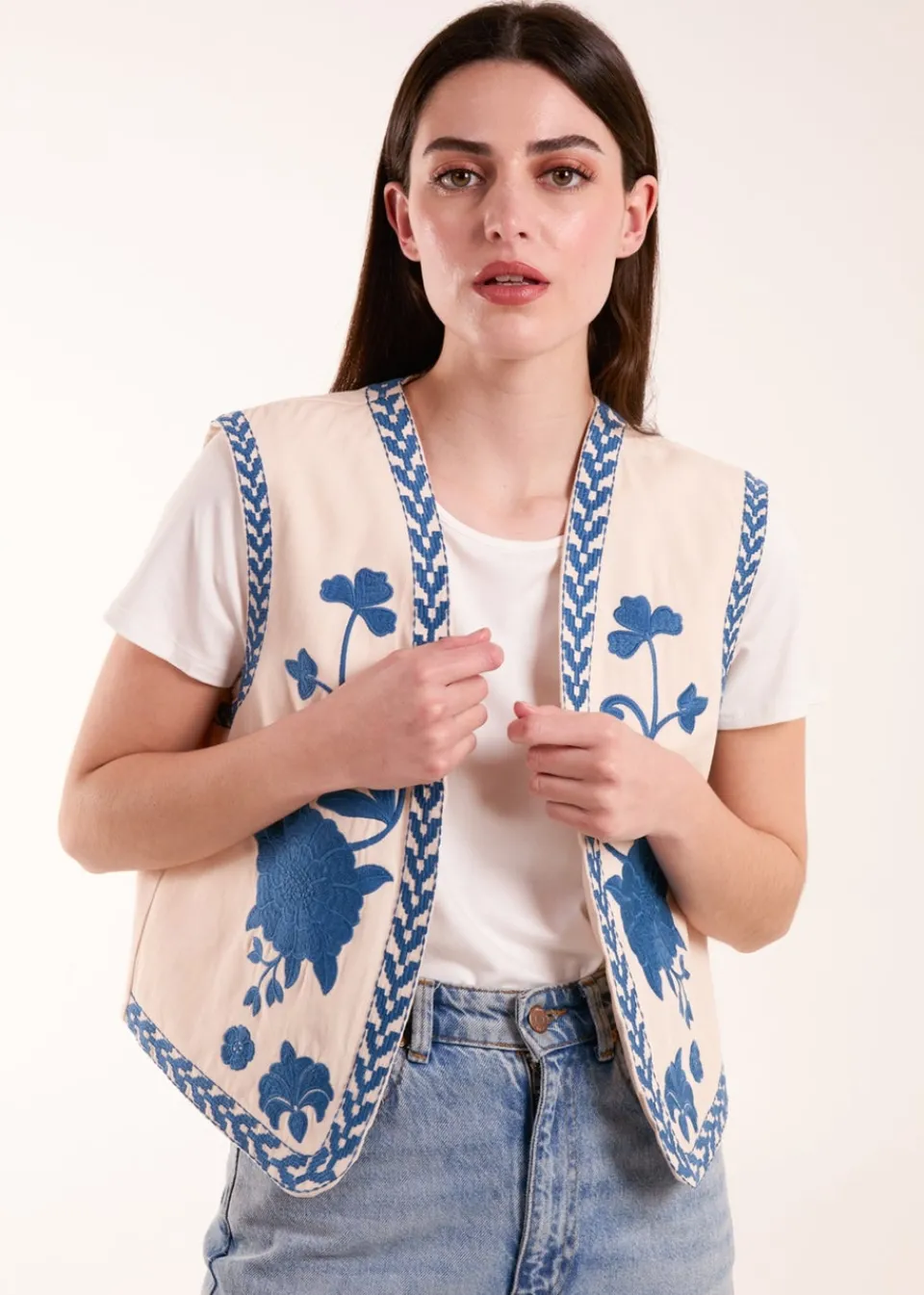 Tops>Blue Vanilla Embroidered Detailed Waistcoat