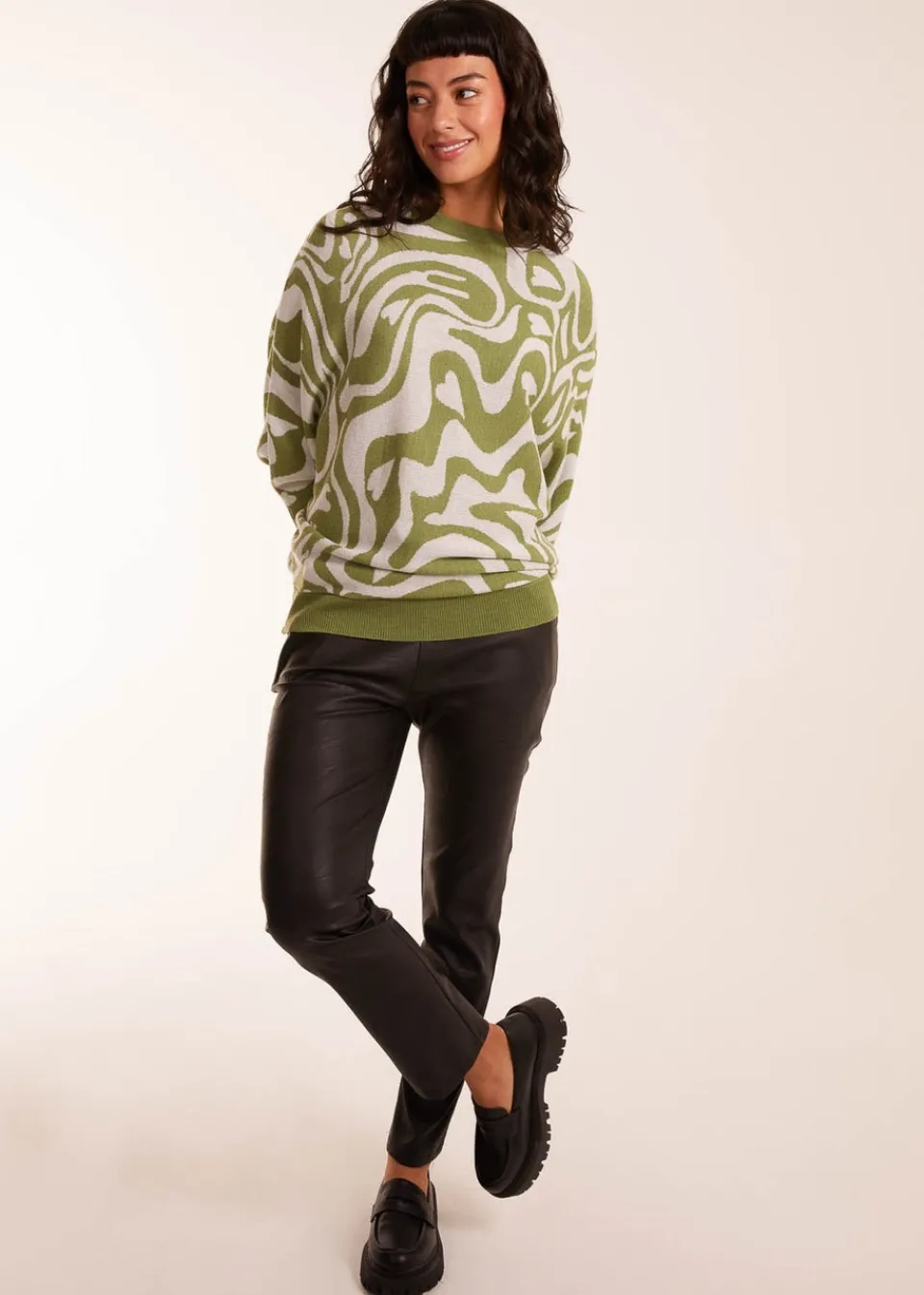 Tops>Blue Vanilla Geometric Swirl Batwing Jumper Green