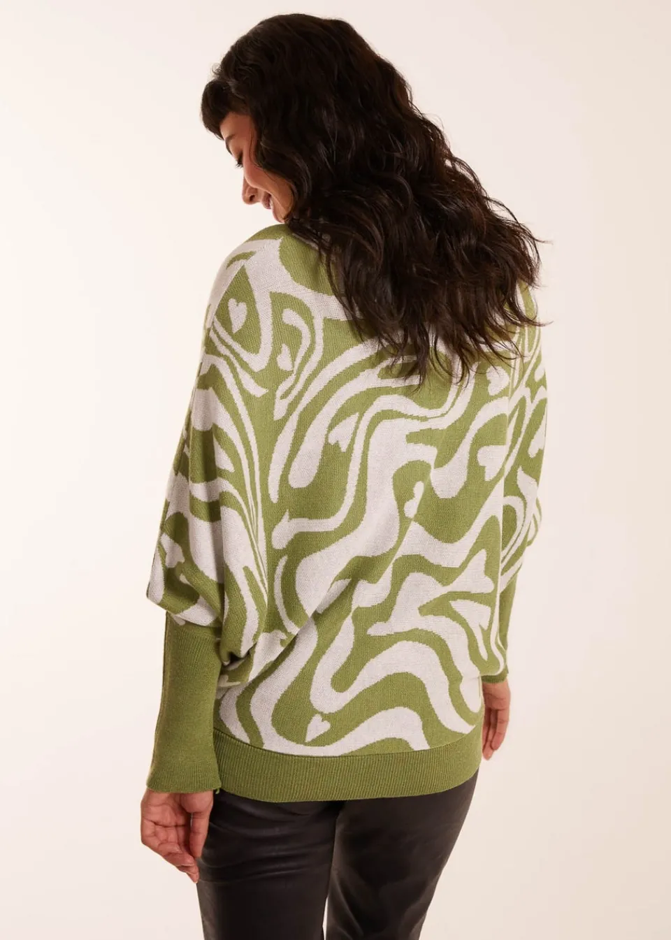 Tops>Blue Vanilla Geometric Swirl Batwing Jumper Green