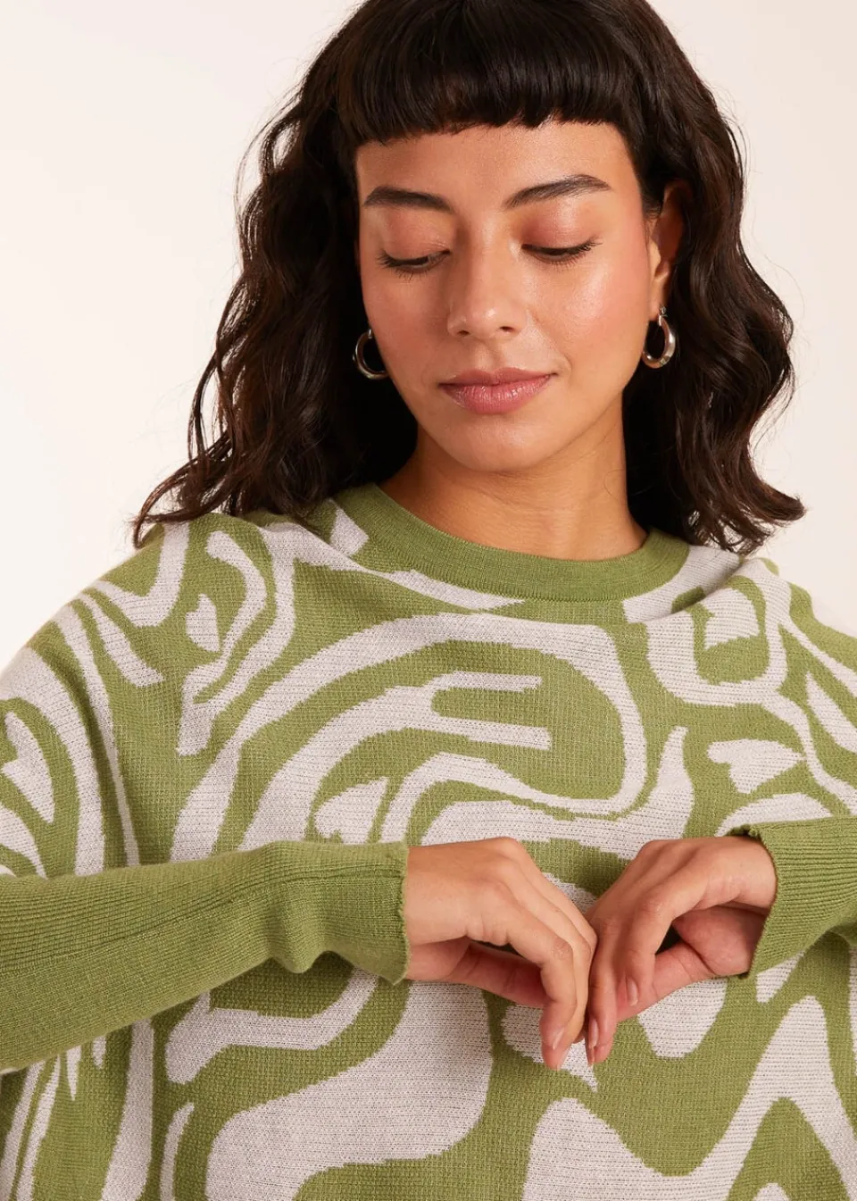 Tops>Blue Vanilla Geometric Swirl Batwing Jumper Green