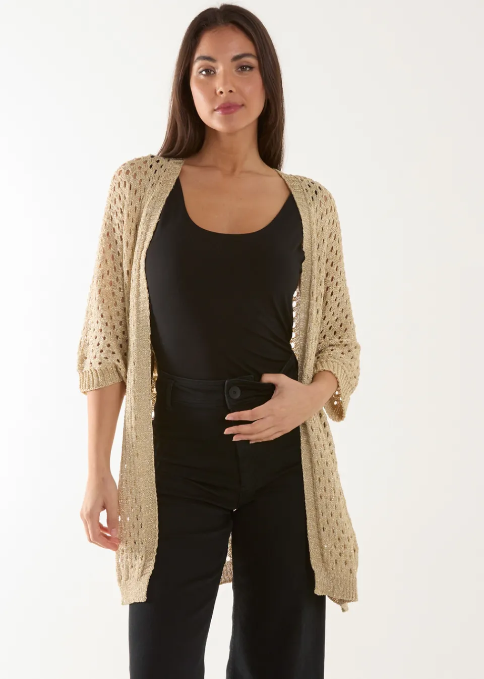 Tops>Blue Vanilla Gold Crochet Lurex Cardigan