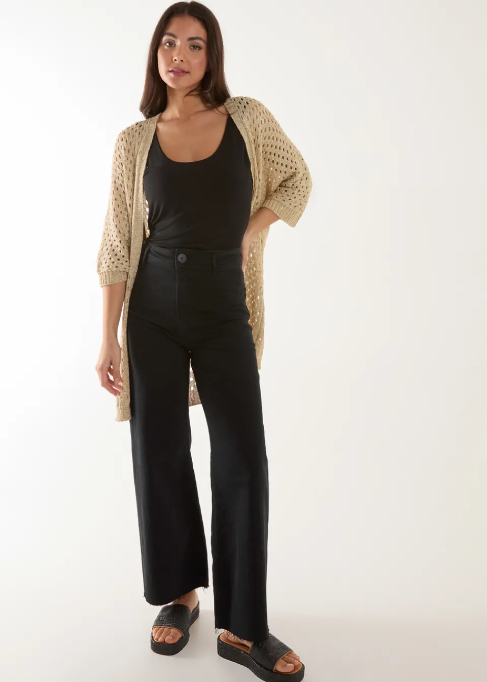 Tops>Blue Vanilla Gold Crochet Lurex Cardigan