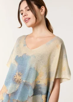 Tops>Blue Vanilla Gold Floral Shimmer Print Knitted Top