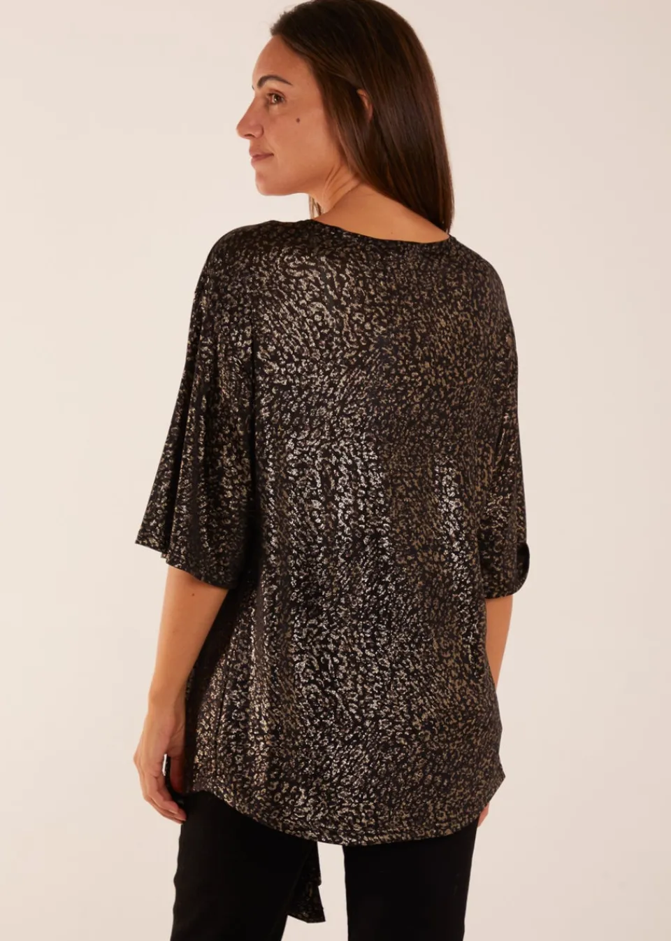 T-Shirts>Blue Vanilla Gold Leopard V Neck Tie Front Top