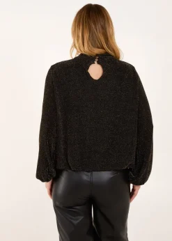 Tops>Blue Vanilla Gold Metallic High Neck Puffball Top