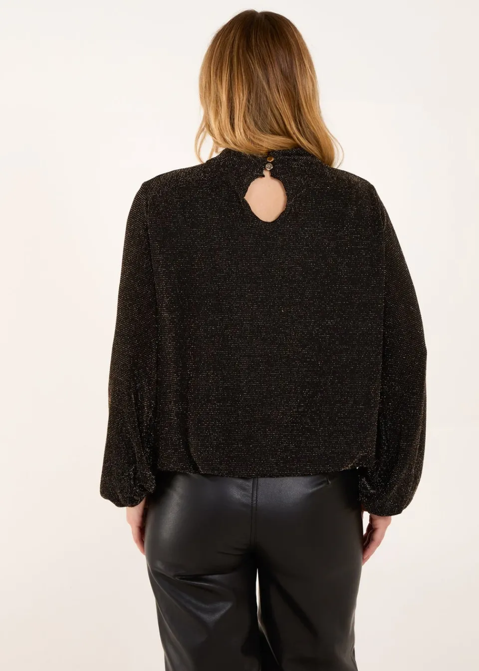 Tops>Blue Vanilla Gold Metallic High Neck Puffball Top