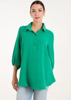 Tops>Blue Vanilla Green Front Button Shirt