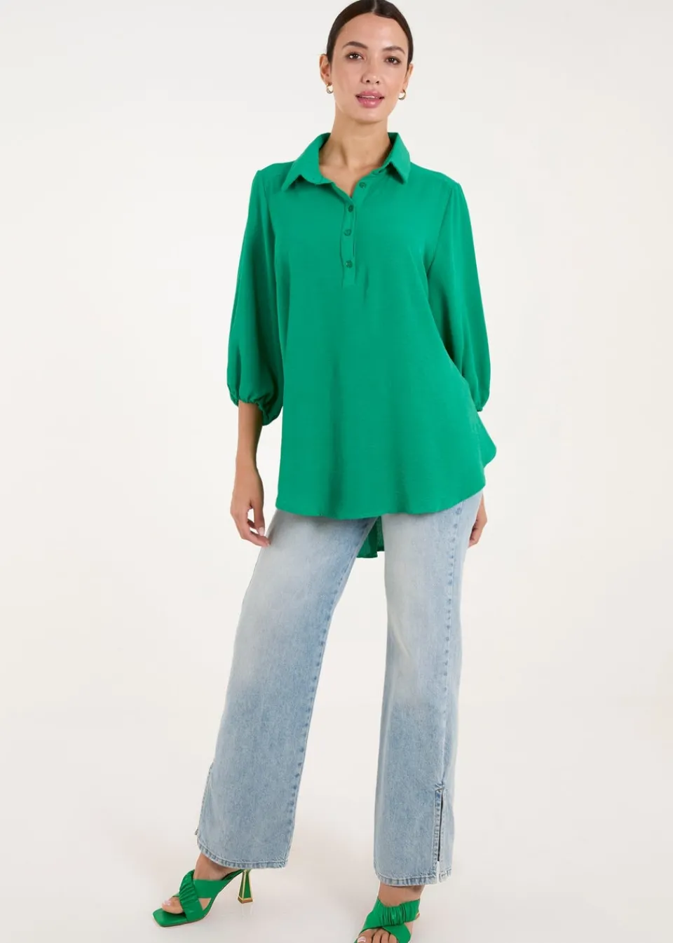 Tops>Blue Vanilla Green Front Button Shirt