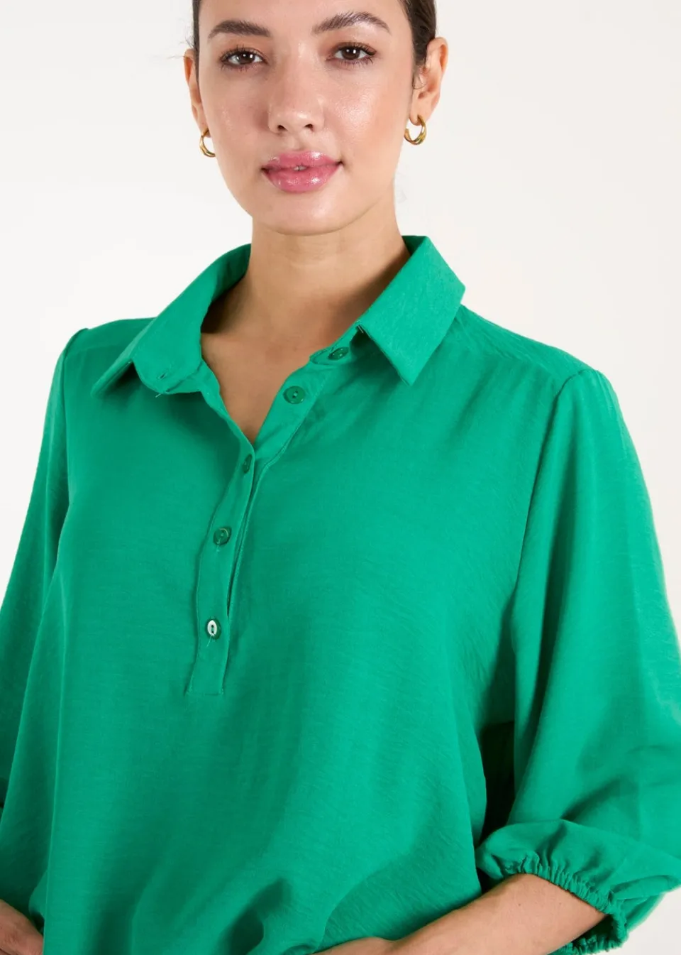 Tops>Blue Vanilla Green Front Button Shirt