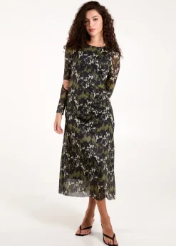 Dresses>Blue Vanilla Green Ruched Mesh Midi Dress