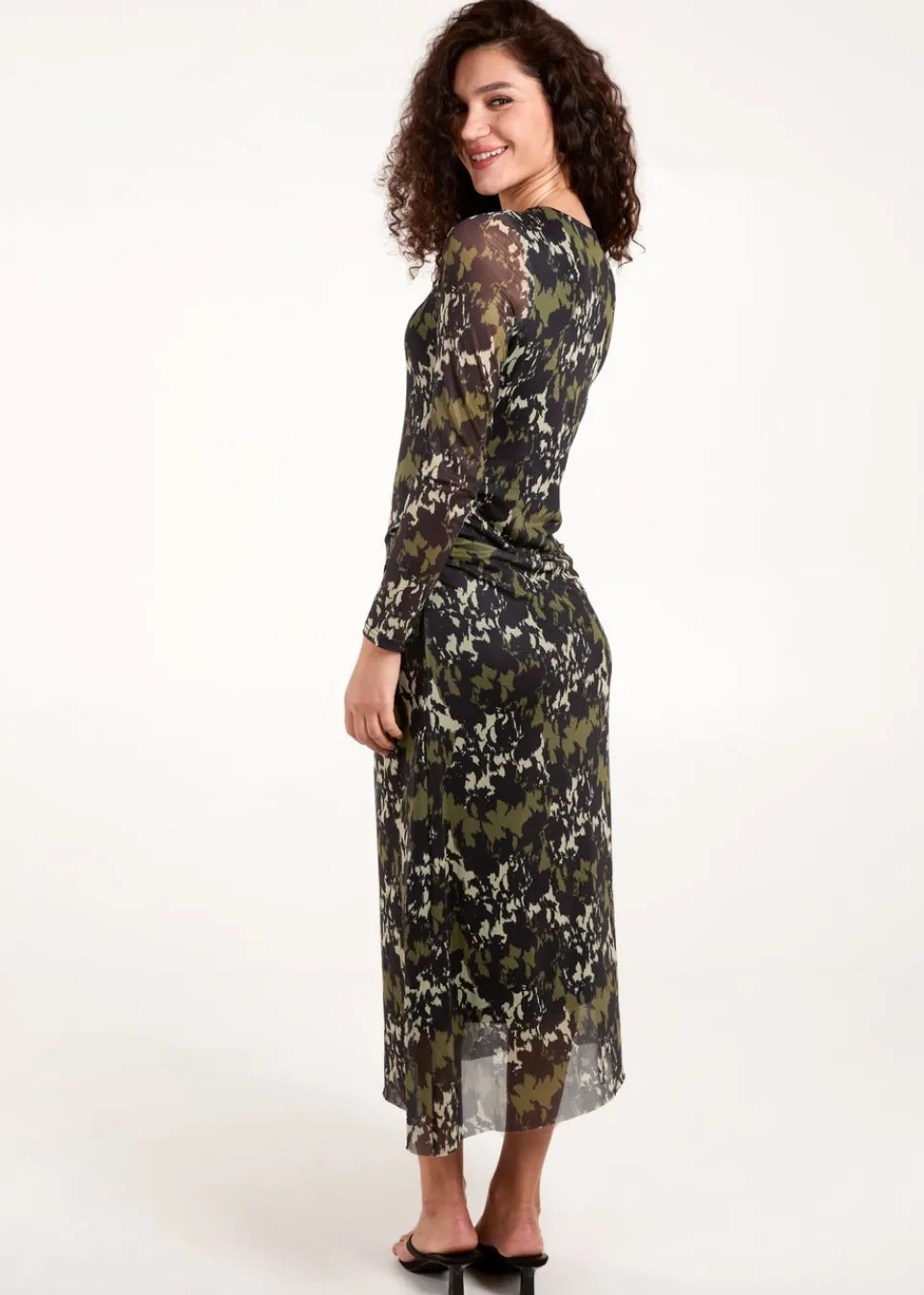 Dresses>Blue Vanilla Green Ruched Mesh Midi Dress