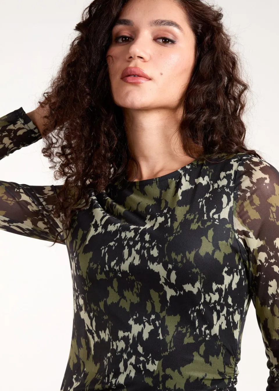 Dresses>Blue Vanilla Green Ruched Mesh Midi Dress