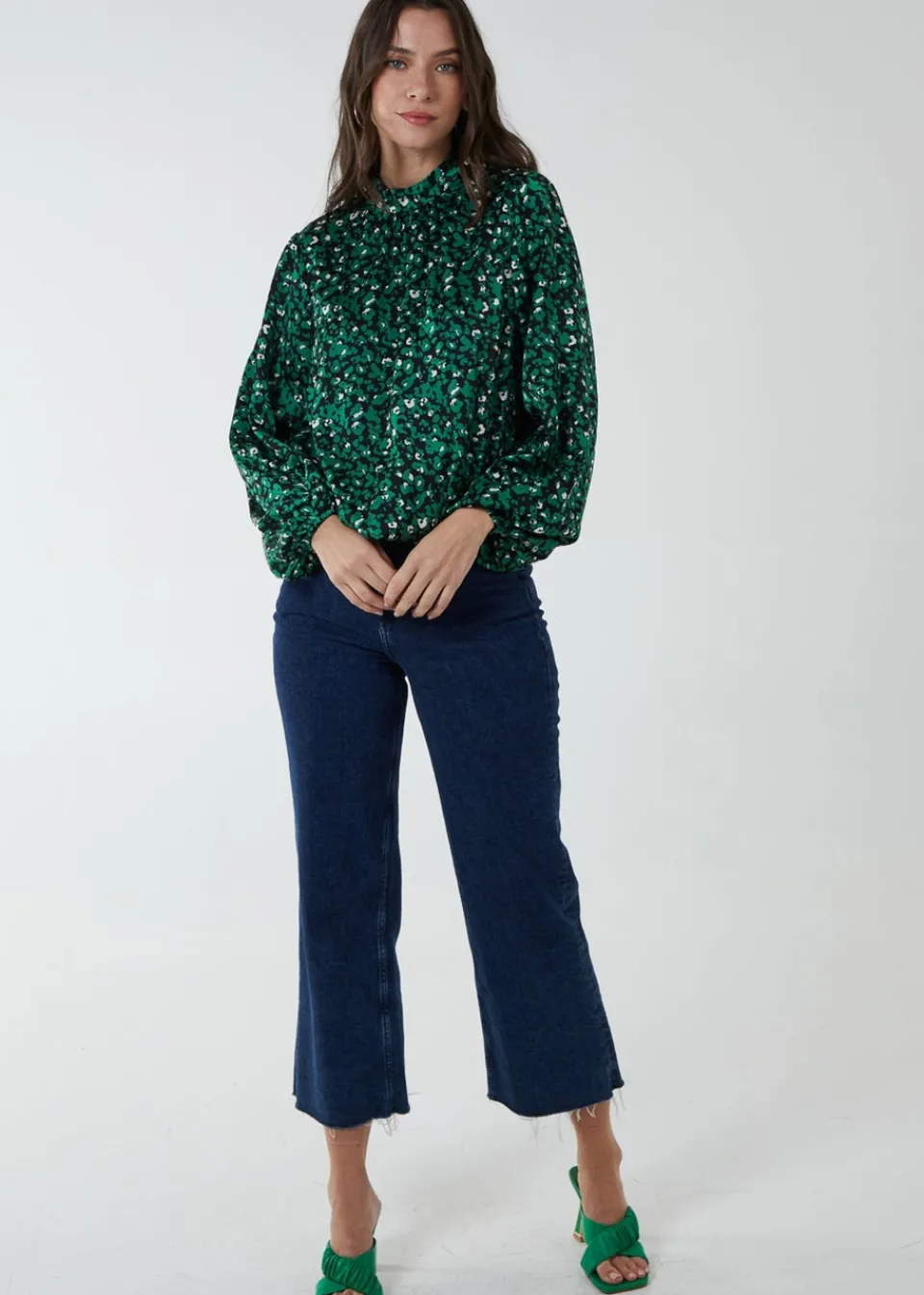 Tops>Blue Vanilla Satin Blouson Top Green