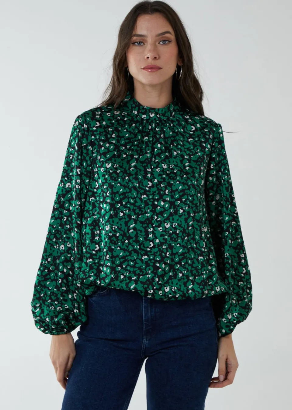 Tops>Blue Vanilla Satin Blouson Top Green